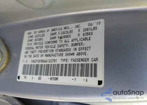 2010 Honda Accord 2.4 Ex-L from USA, damaged, VIN 1HGCP2F89AA122791